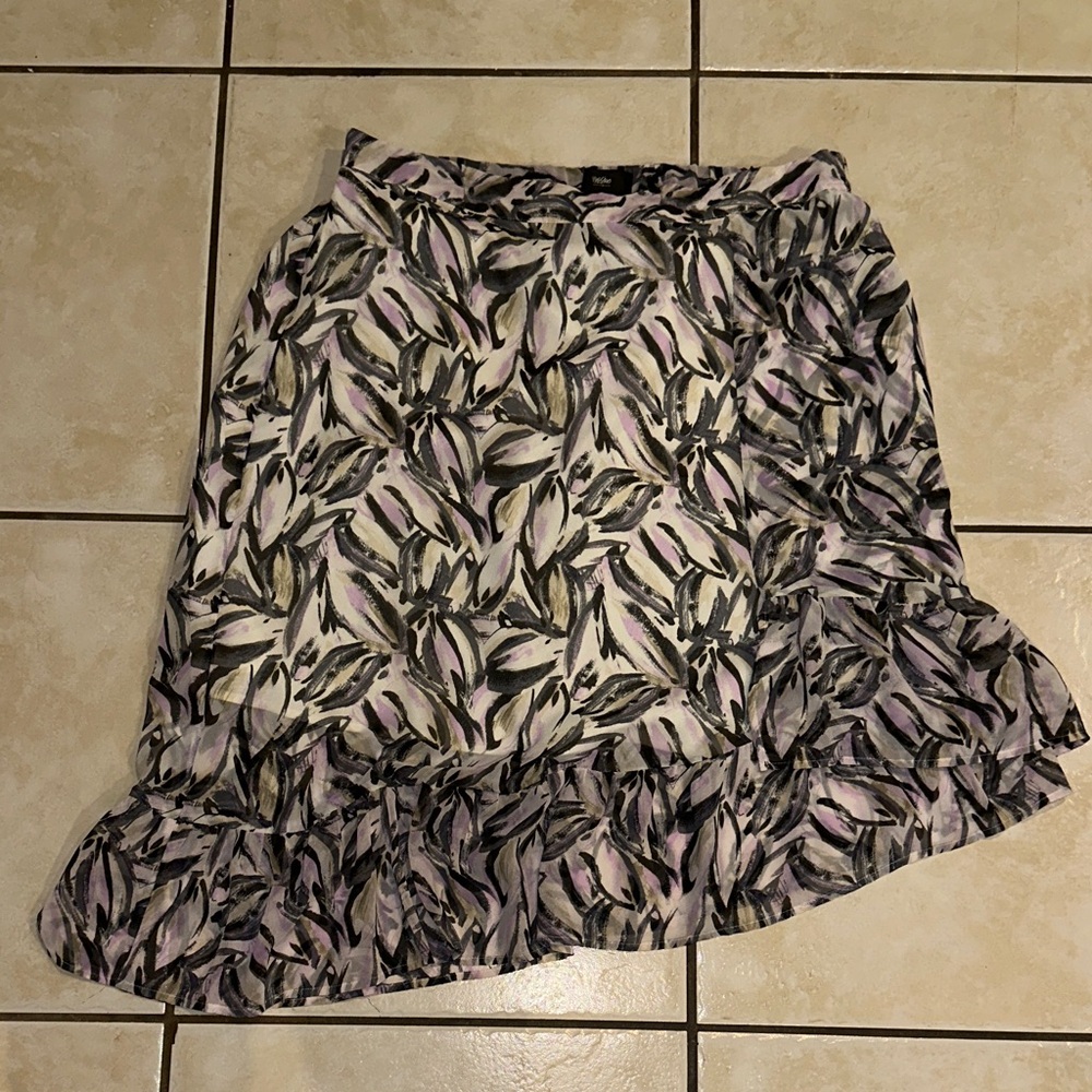 Moschino Asymmetrical Skirt in Black and Pink Leaf Print